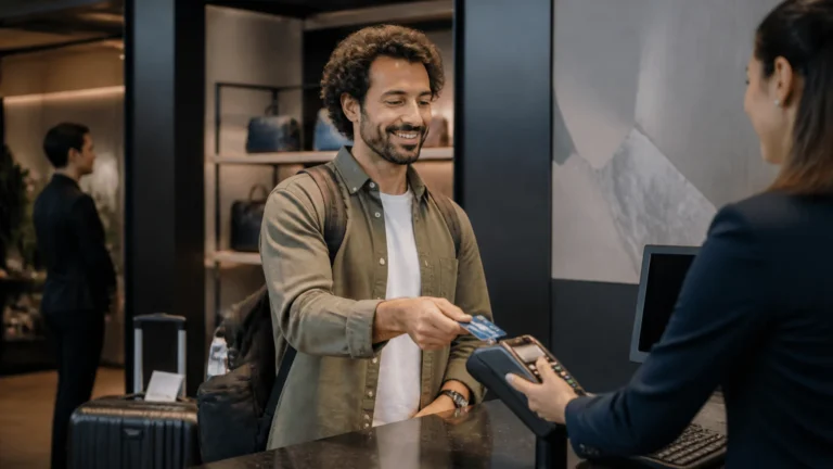 como ganhar pontos Esfera - Cliente pagando uma compra com cartão para ganhar pontos Esfera