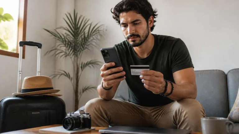 como vender milhas do cartão LATAM Pass - Viajante consultando milhas LATAM Pass acumuladas no cartão pelo celular